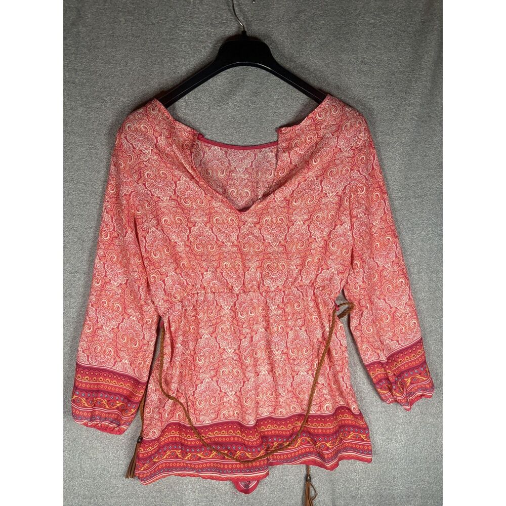 boho paisley print tunic top with braded belt size L